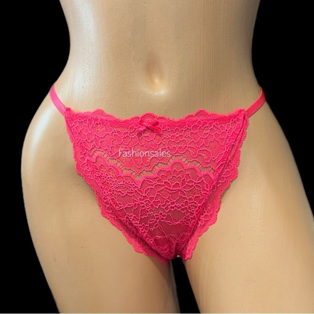 Victorias Secret Dream Angels sheer floral lace string bikini panty Coral Medium